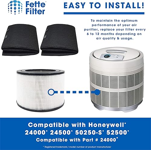 Miniatura 5 de Filtro HEPA de repuesto 50250-S y 2 prefiltros de carbono de envoltura compatibles con Honeywell 24000 24500 50250-S 52500. Número de pieza 24000