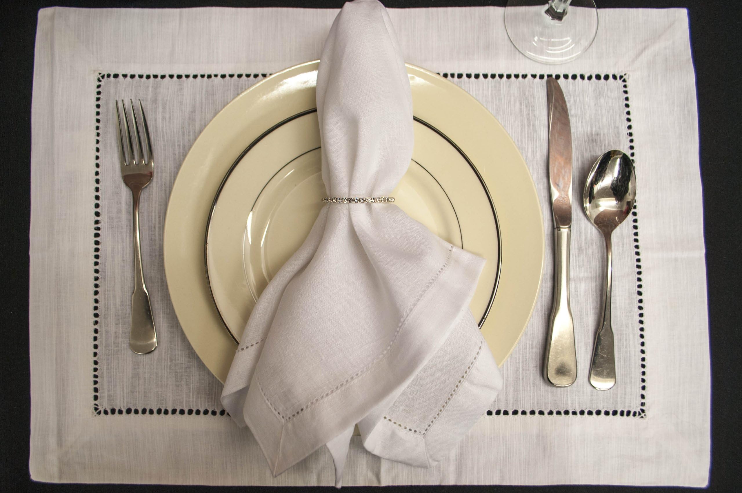 Fabric Textile Products Loom State Linen Hemstitch Dinner Napkins - Set of 12 (White)
