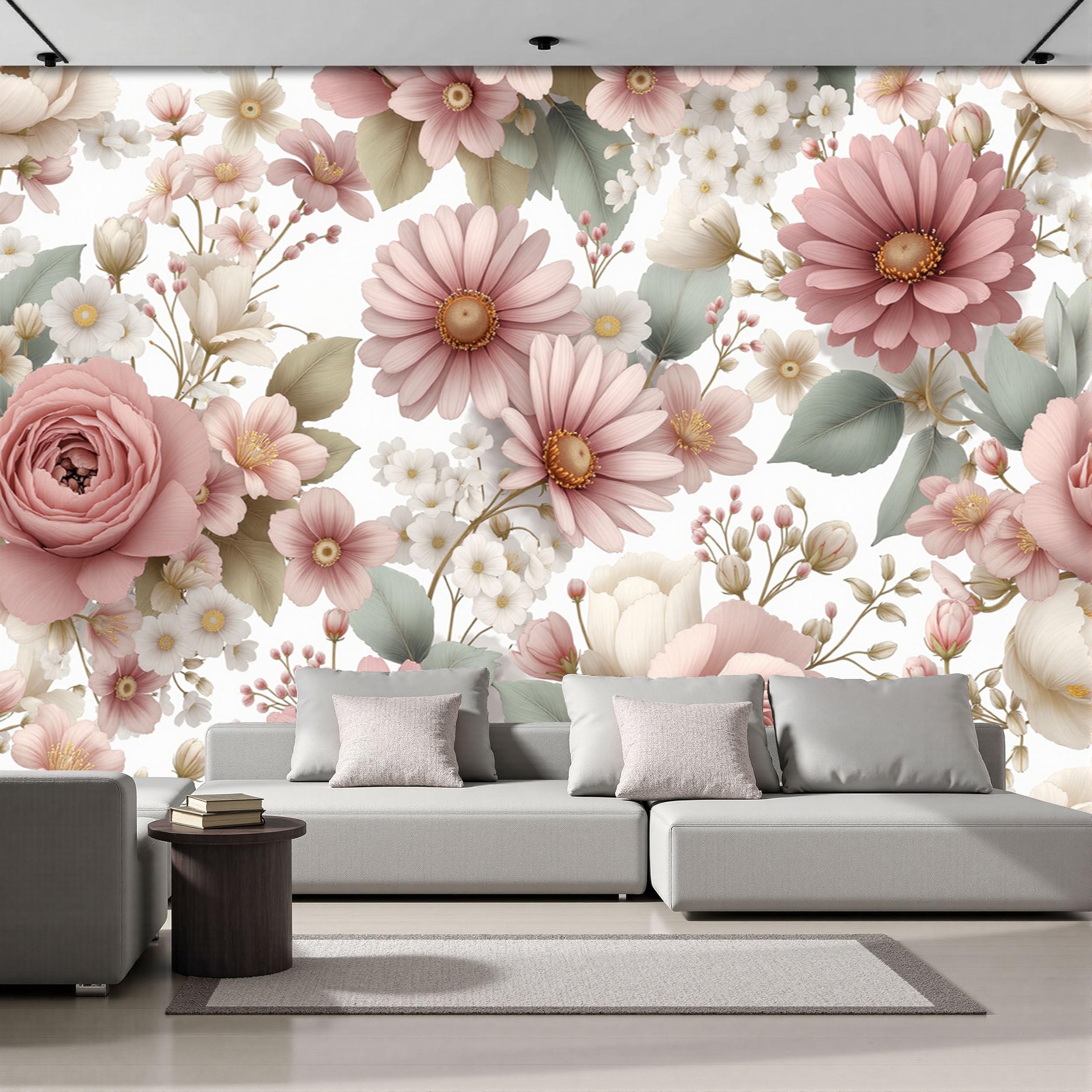 Fleurs à l'aquarelle sur papier peint panoramique en soie haut de gamme