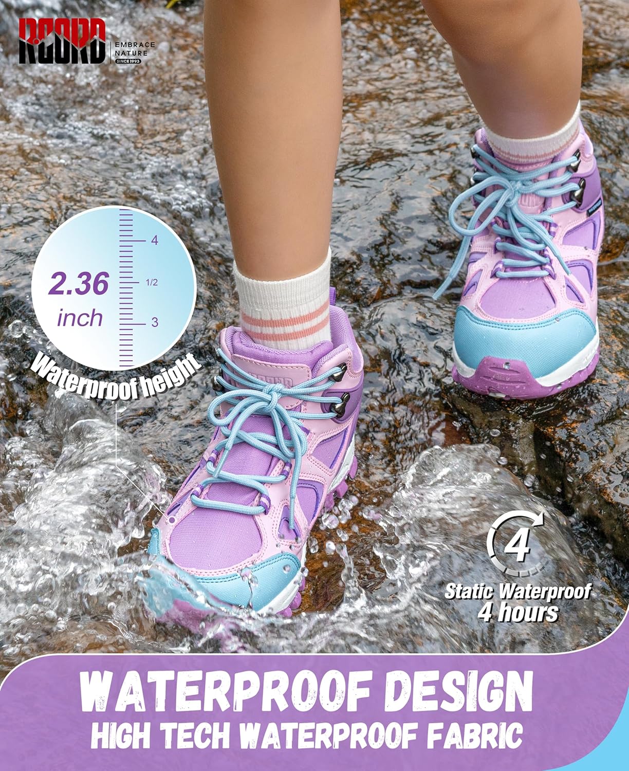 R CORD Kids Hiking Boots Waterproof Durable TPR Ankle Support Boots Breathable Trekking Shoes Non-Slip Outdoor Sneakers for Walking Camping - Image 2