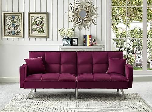 Legend Vansen - Sofá cama convertible de madera y terciopelo de 80 pulgadas, color rojo