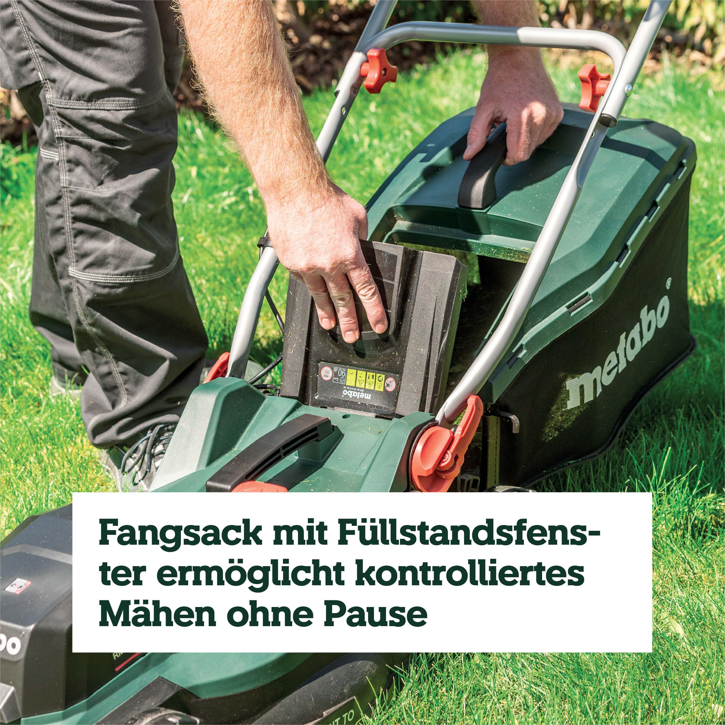 metabo Akku-Rasenmäher RM 36-18 LTX BL 36, Mulchmäher für Garten & Rasen | Elektrischer Rasenschneider ohne Akku und Ladegerät, kompakter Mäher für 350 m², 5-Stufen Schnitthöhe, inkl. Fangsack