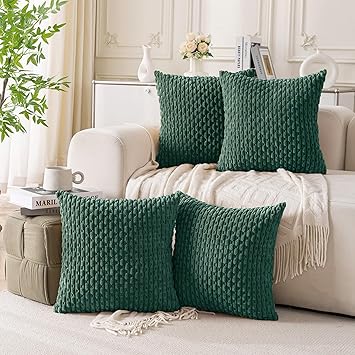 Set of 4 Dark Green Decorative Throw Pillow Covers 22x22 Inch Corduroy Pillow Covers for Bed Couch Sofa Living Room Soft Square Cushion Cases