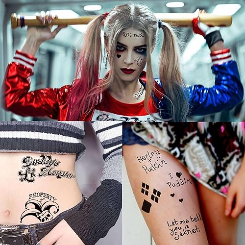 Miniatura 2 de TASROI 5 hojas de tatuajes de Joker 3D, kit de maquillaje de cara de Halloween, cara sonriente, fantasma, payaso dañado, tatuaje temporal para