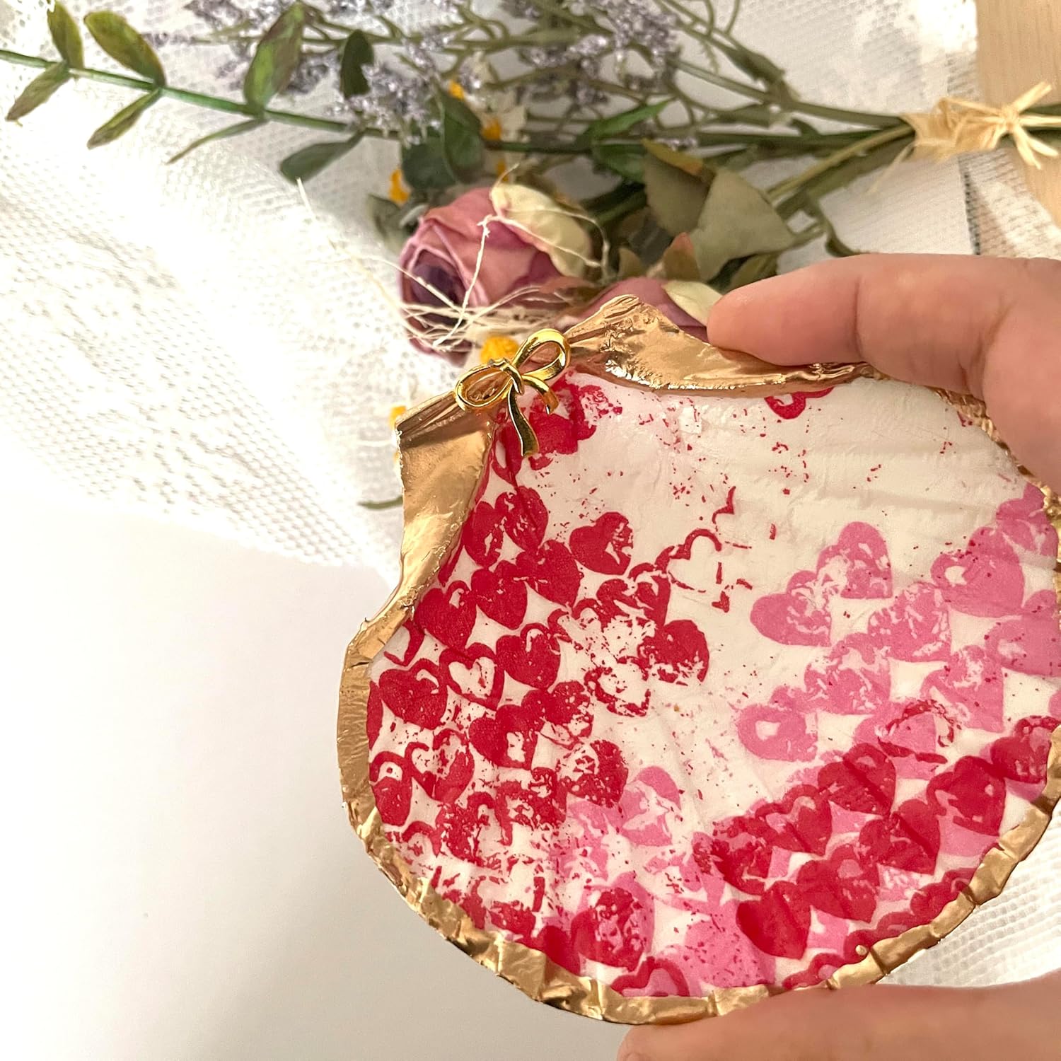 Distressed Hearts Love Trinket Gifts for Women Girls, Handmade Home Decor 3.5" Organic Shell Jewelry Tray Ring Storage Dish, Birthday Bridal Wedding Valentines Mothers Day Best Mom Graduation Gifts
