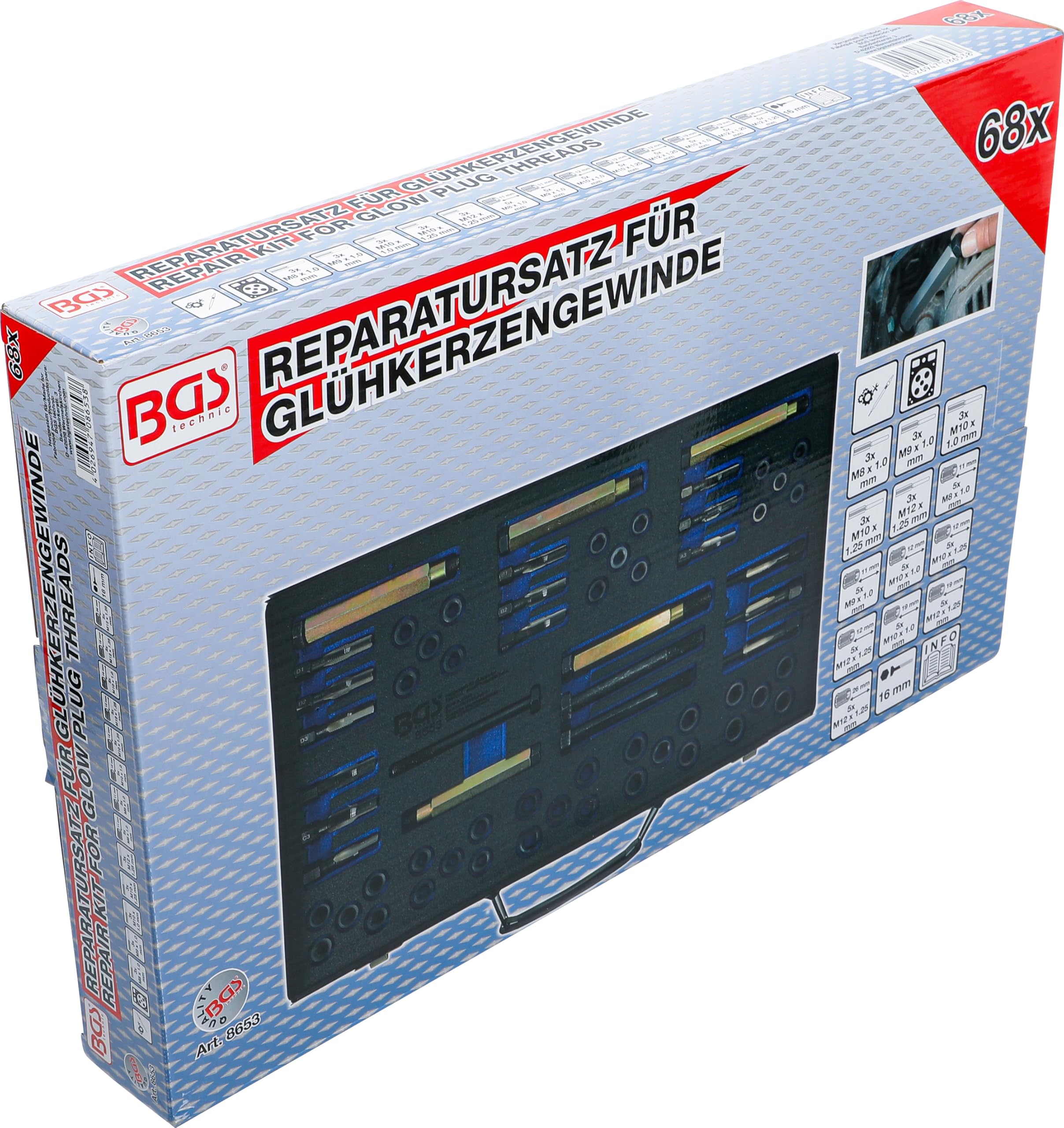BGS 8653 | Reparatursatz für Glühkerzengewinde | M8 - M9 - M10 - M12