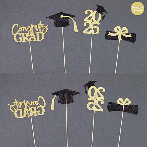 Miniatura 4 de Gexolenu 16 centros de mesa de graduación de doble cara dorado con purpurina para mesas decoración de mesa de graduación 2023 centro de mesa