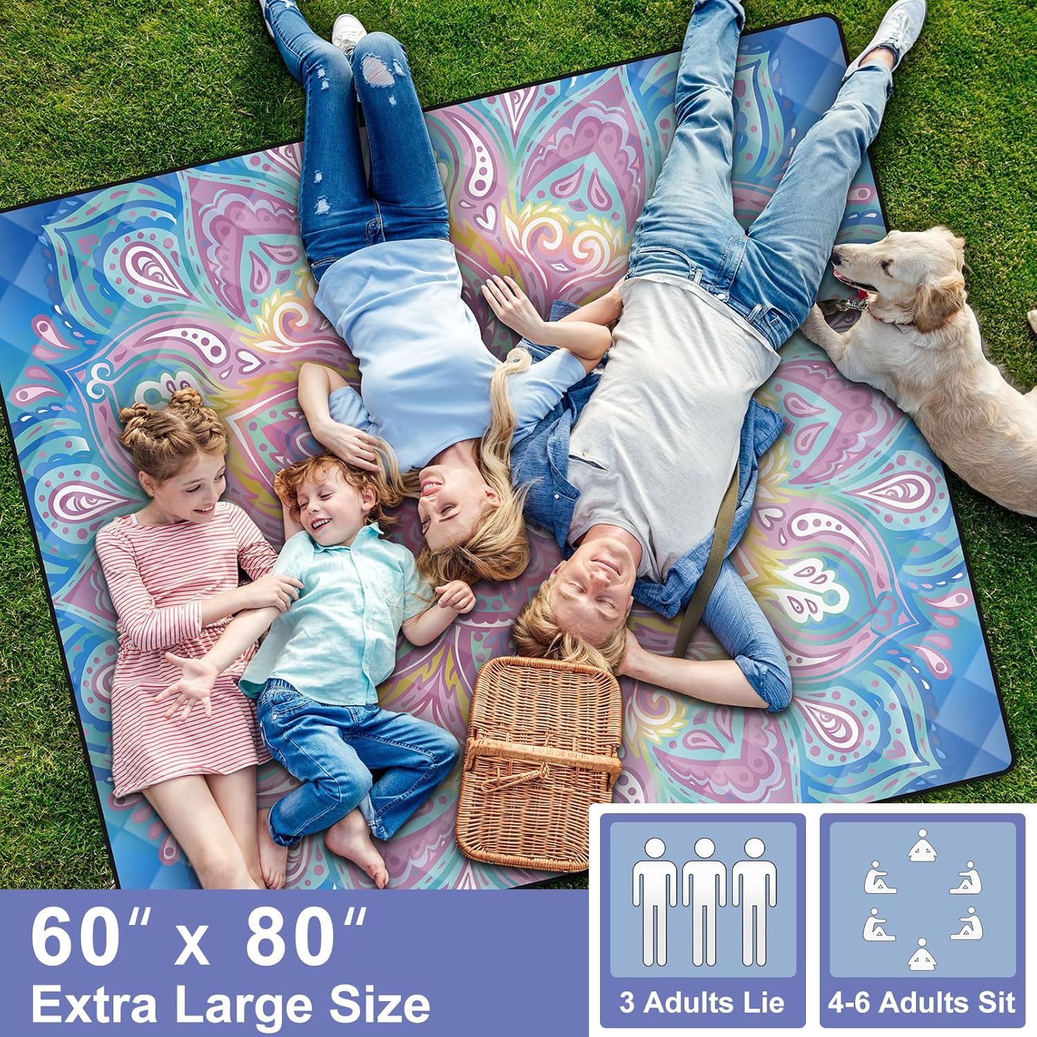 60x80 Waterproof Picnic Blankets Outdoor Oversized Sand Free Beach Blanket Portable Couples Yoga Meditation Mat Lawn Patio Concert Necessities Summer Vacation Garden Camping Essentials Gifts