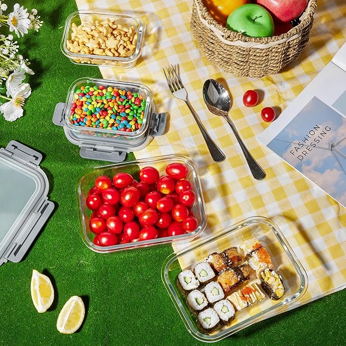 The Vtopmart 8 Pack Glass Food Storage Containers are designed for those seeking versatile and durable meal prep solutions. Each set includes eight glass containers with lids that feature a snap-lock mechanism, ensuring an airtight seal to keep food fresh for longer. These containers are crafted from high-quality borosilicate glass, which makes them safe to use in the microwave, oven, freezer, and dishwasher, offering convenience for heating, storing, and cleaning.