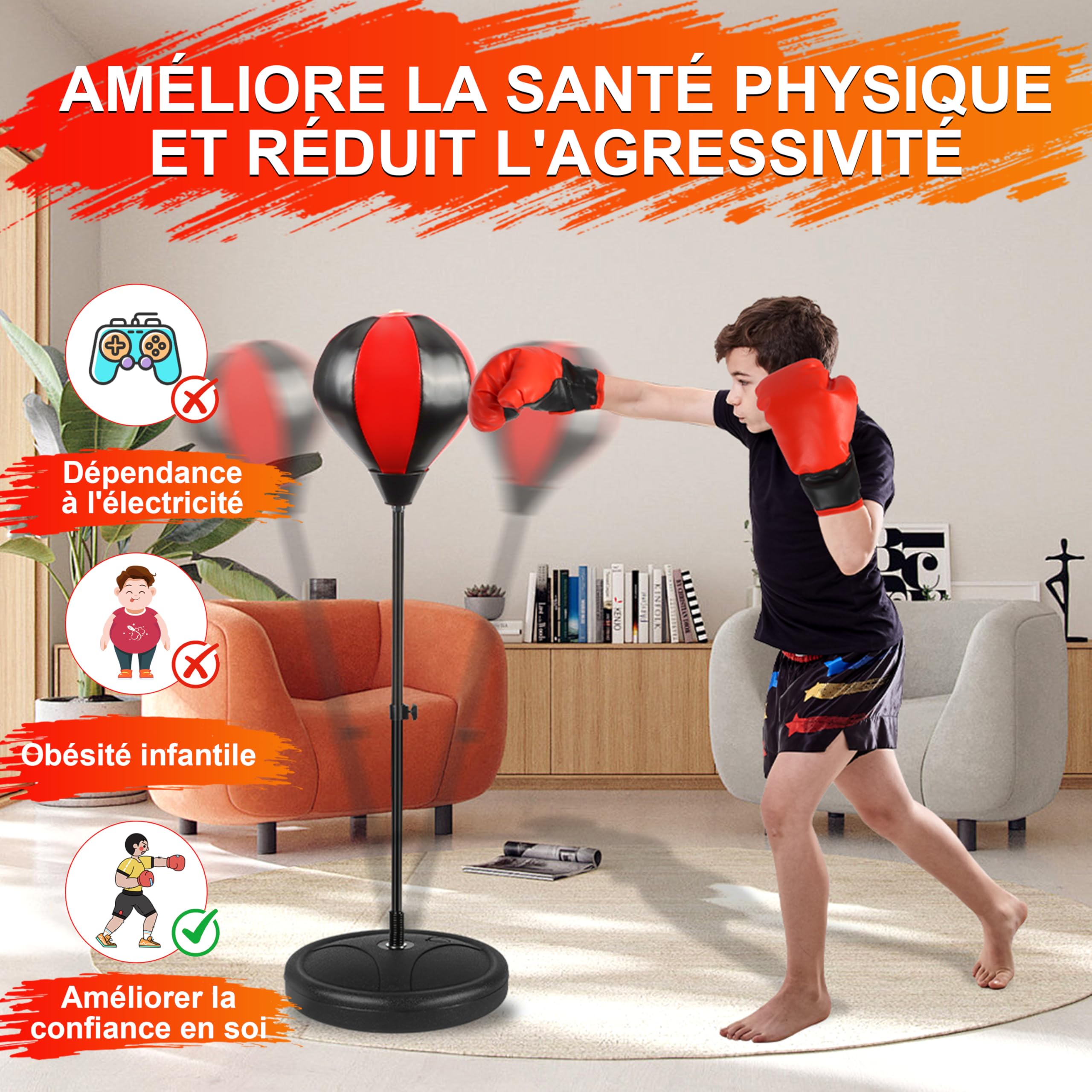 Aragallant Panier De Basket pour Enfants, Panier De Basket Réglable en Hauteur, Sac de Boxe Debout, 2 en 1 Jouet de Sport pour Extérieur Intérieur, Cadeaux pour Garçons et Filles pour 4 à 12 Ans