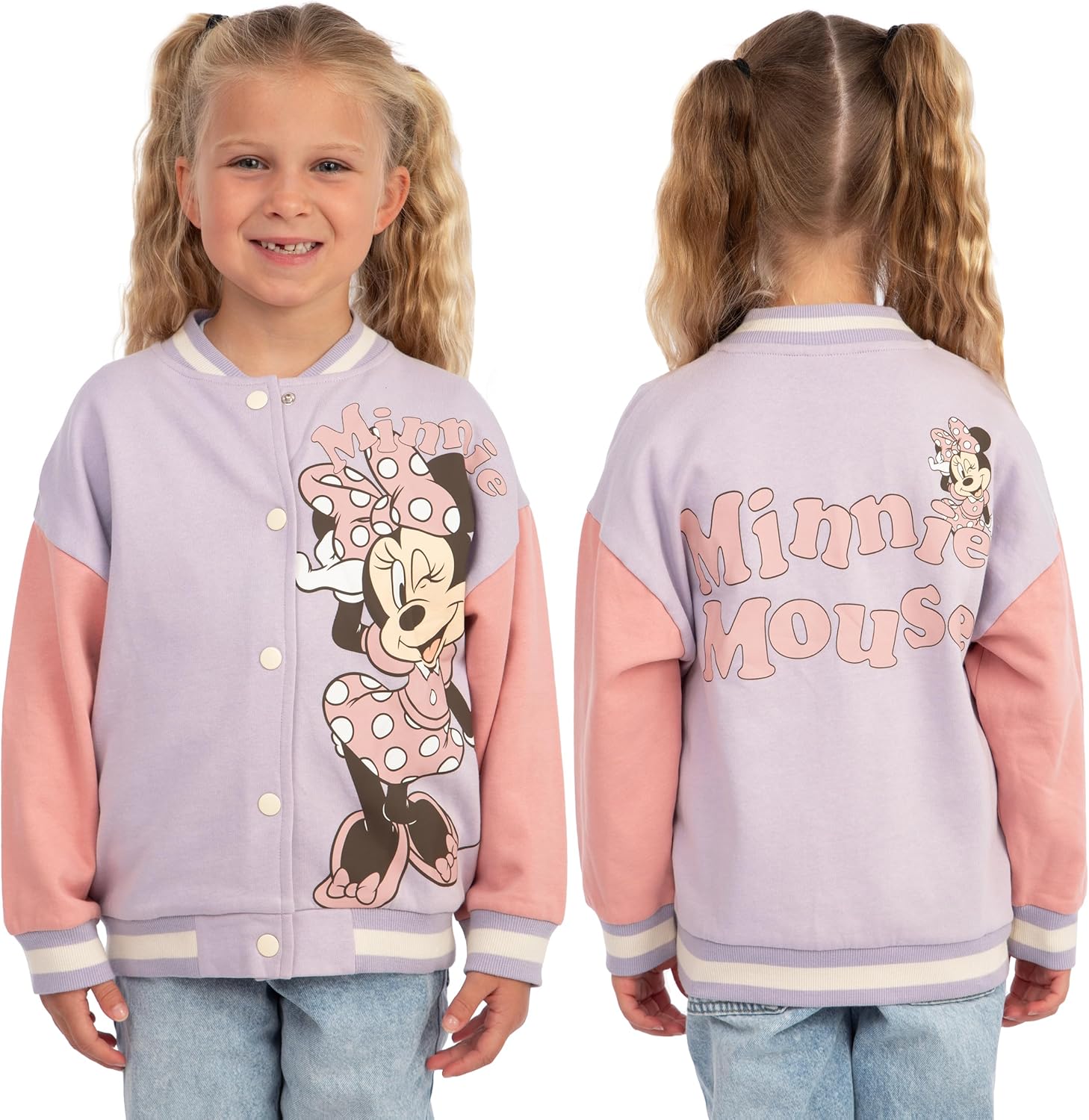 Disney Minnie Mouse Girls Jacket, Minnie Kids Bomber Jacket, Cotton Kids Varsity Jackets - Image 2