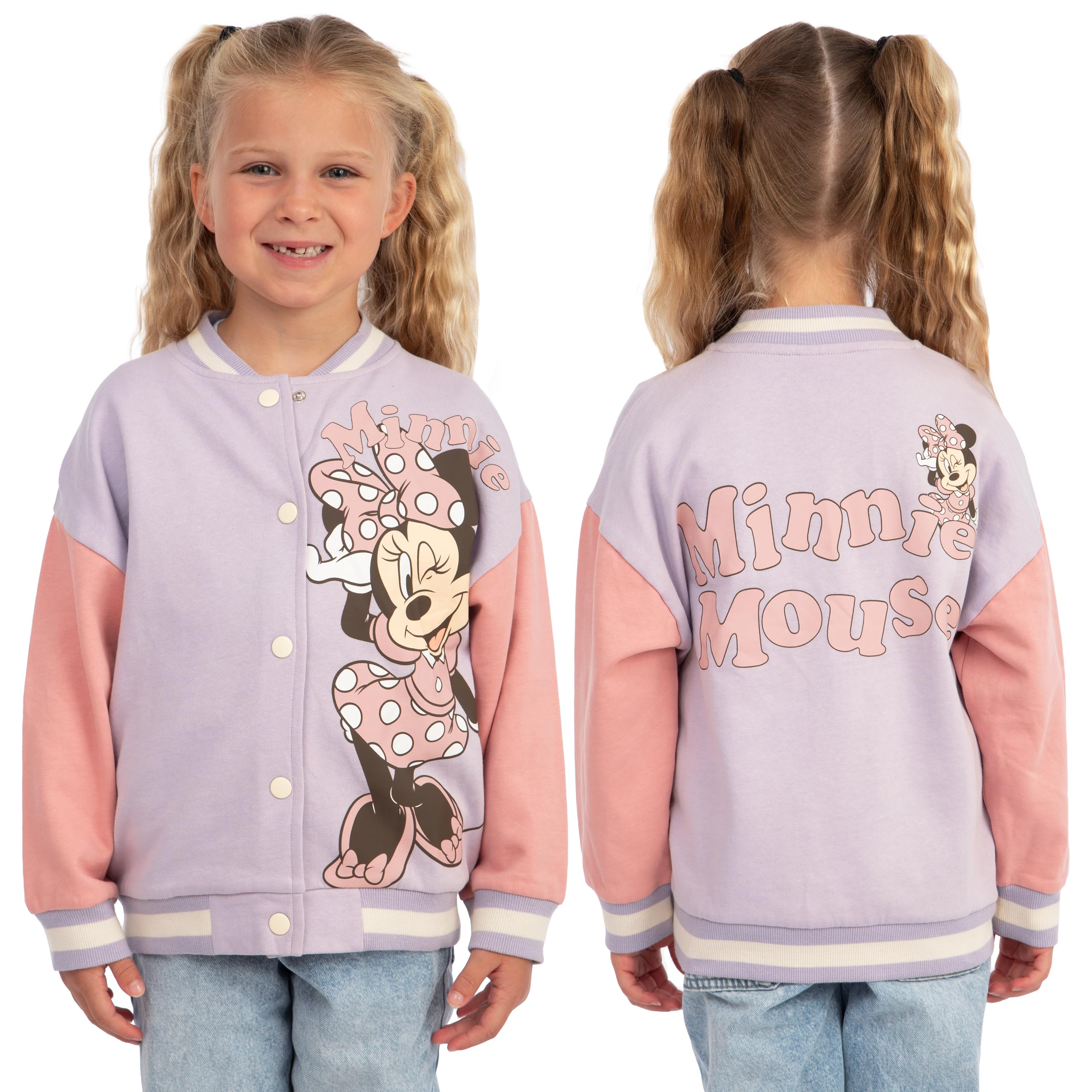 Disney Minnie Mouse Kurtka Bomberka Dla Dziewczynki, Varsity Kurtka Bawełniana Z Długim Rękawem
