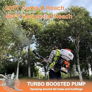 PROYAMA 51.7cc 3 in 1 Gas Powered Sprayer, 3.7 Gallon Backpack Turbo Pump Mist Duster Mosquito Fogger, Vibration-Damping Harness Leaf Blower with Auto-Lock Handle for Garden Spraying