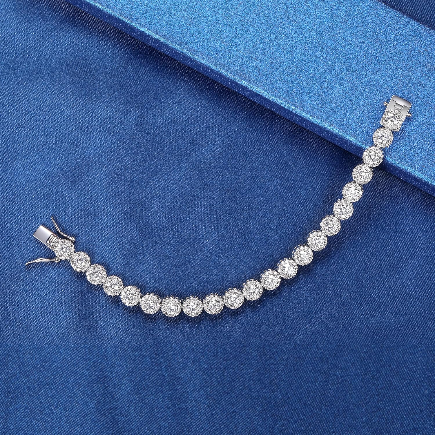 MDFUN Round Halo Tennis Bracelet for Women and Men 18K White Gold Cubic Zirconia, Size 6.5 inches - Image 3