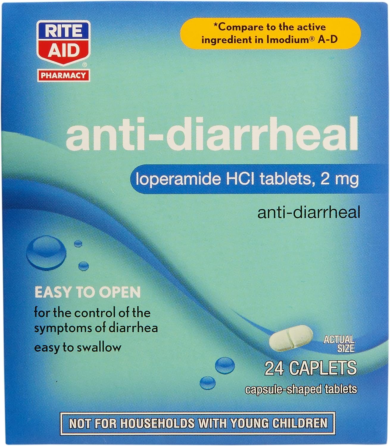 Rite Aid Anti-Diarrheal Caplets, 24 Count, 2 mg Loperamide Hydrochloride | Easy-to-Swallow Anti-Diarrhea Pills | Diarrhea Medicine | Diarrhea and Stomach Relief | Control Symptoms of Diarrhea
