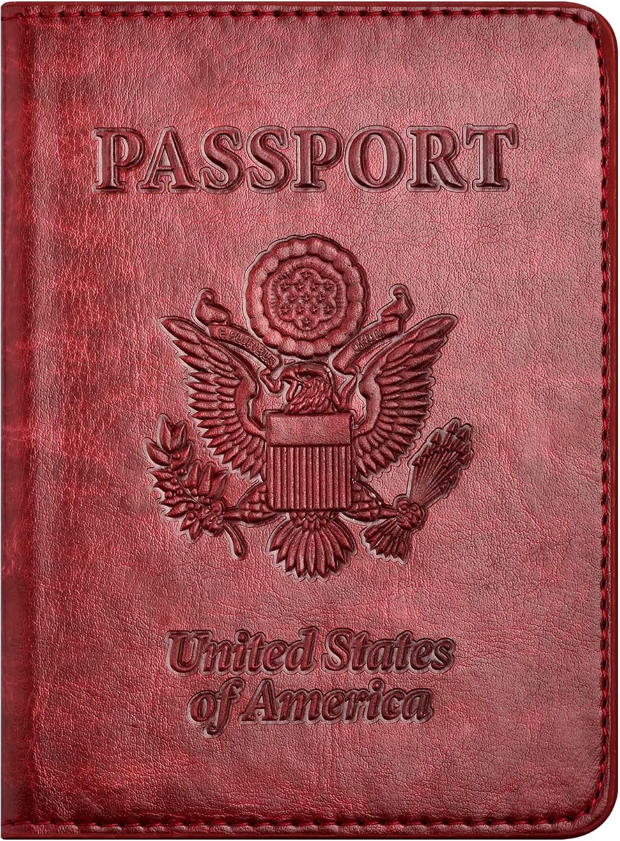 Eoehro Funda para pasaporte para artículos esenciales de viaje, funda tipo cartera para pasaporte para accesorios imprescindibles de viaje, soportes para libros de pasaporte para mujeres y hombres
