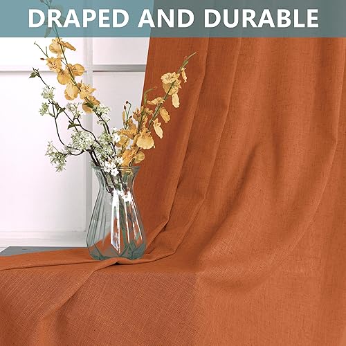 Miniatura 6 de KOUFALL Cortinas de otoño naranja quemado para sala de estar de 63 pulgadas de largo, cortinas bohemias de otoño para dormitorio, 63 pulgadas de
