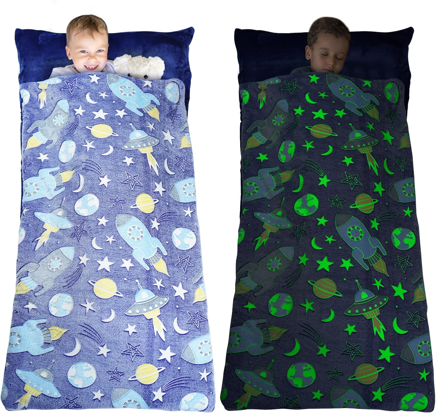 Glow in the Dark Kids Sleeping Bag – Soft Nap Mat for Sleepovers