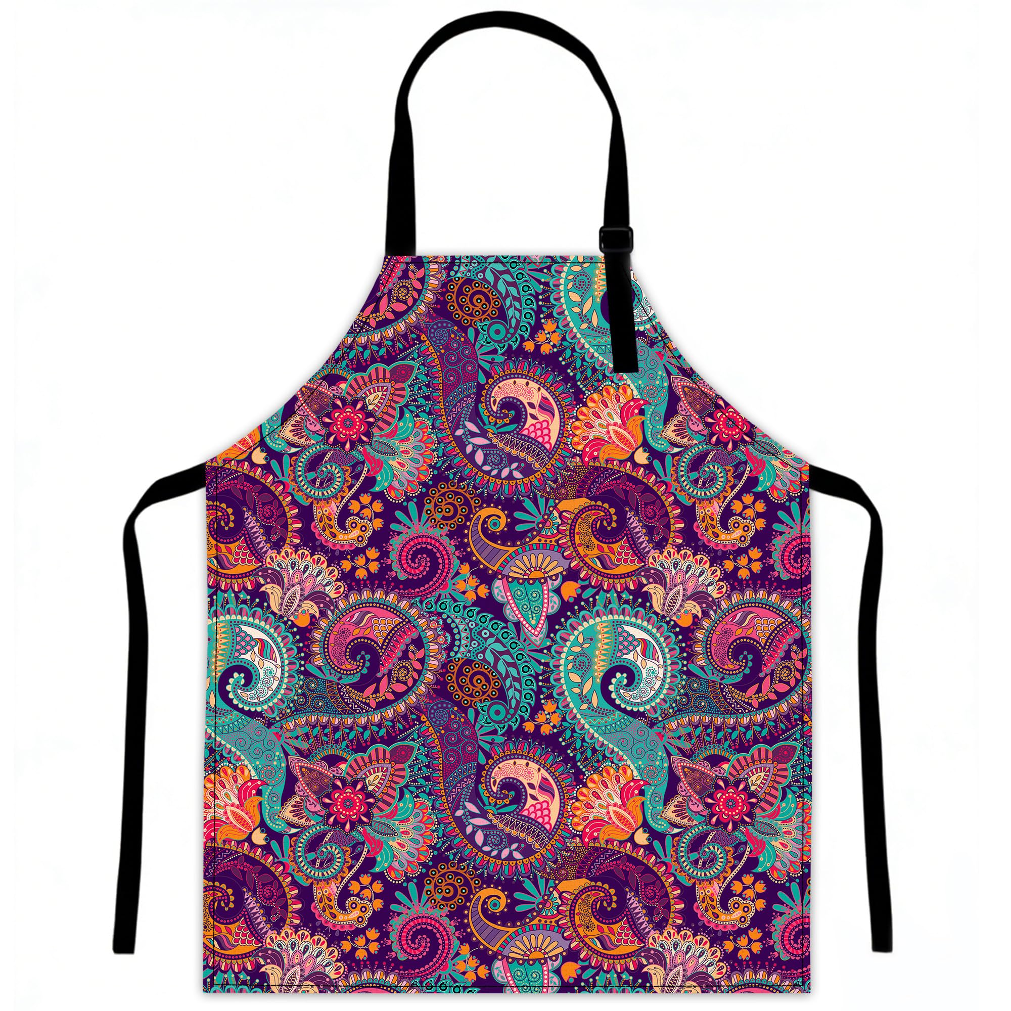 LQEBUY Kitchen Aprons Adjustable Paisley Flower Cooking Apron Bib for Women Men Chef Cooking Baking Gardening