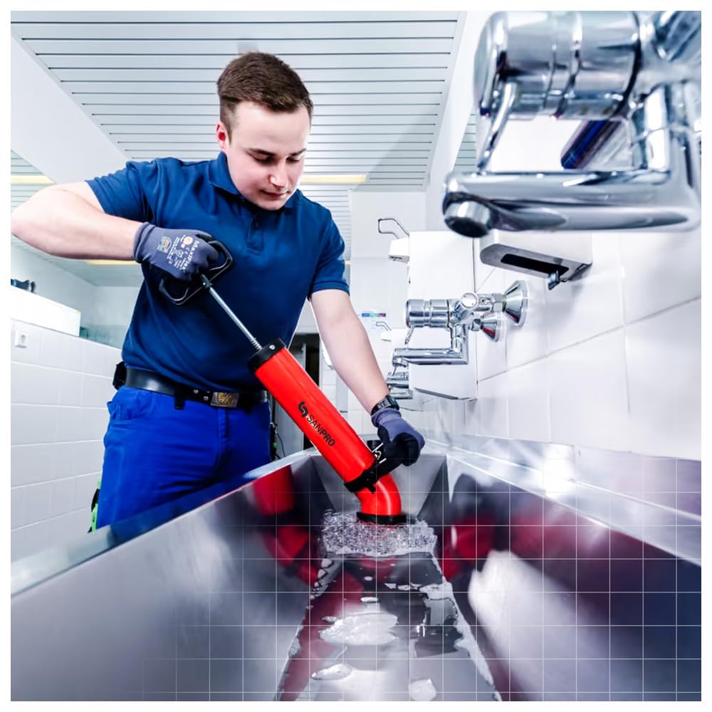 Sanpro Rohrreinigungspumpe Made in Germany | Schnelle & effektive Rohrreinigung in Küche, WC & Bad | Chemiefreier Hochdruck Abflussreiniger | Druckluft Druckrohrreiniger, Rohrreiniger, Pumpe