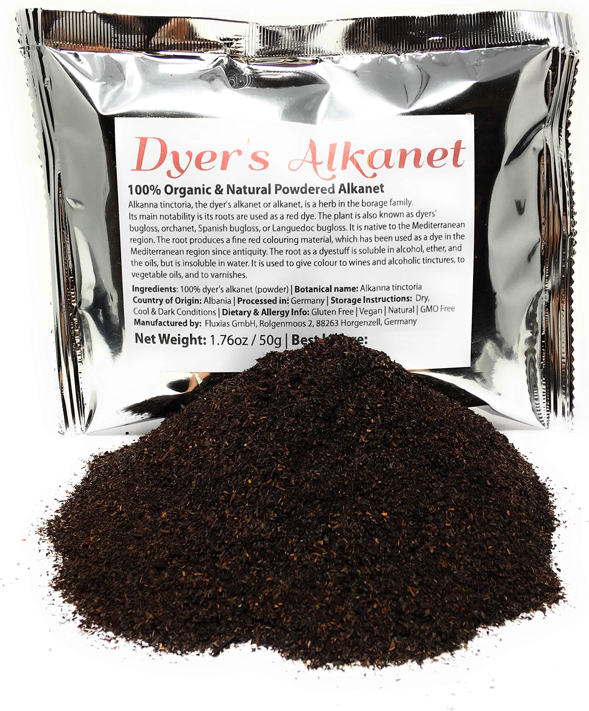 Pure Dyer's Alkanet Powder - 100% Natural Powdered Alkanet - Herbs Alkanet Root Powder (Net Weight 1.76 Ounce / 50 Gram) - Premium Quality Alkanna Tinctoria