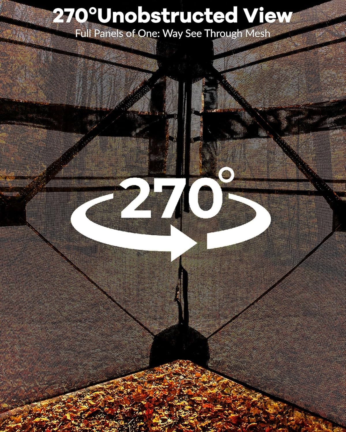 Pop Up Hunting Blind for 2-3 Person, 270° See Through Windows & Silent Magnetic Door, Camouflage 58"x58"x66" Lightweight Ground Blinds for Deer Turkey Waterfowl Hunting, with Carry Bag