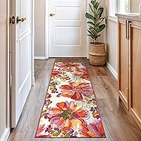 Vista 24 de Rugshop Alfombra de área con flores grandes, moderna, antiderrapante (antideslizante), para pasillo, de 2 x 10 pies, gris-azulado