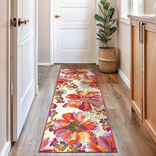 Alfombra antideslizante con diseño de flores brillantes y modernas (antideslizante)
