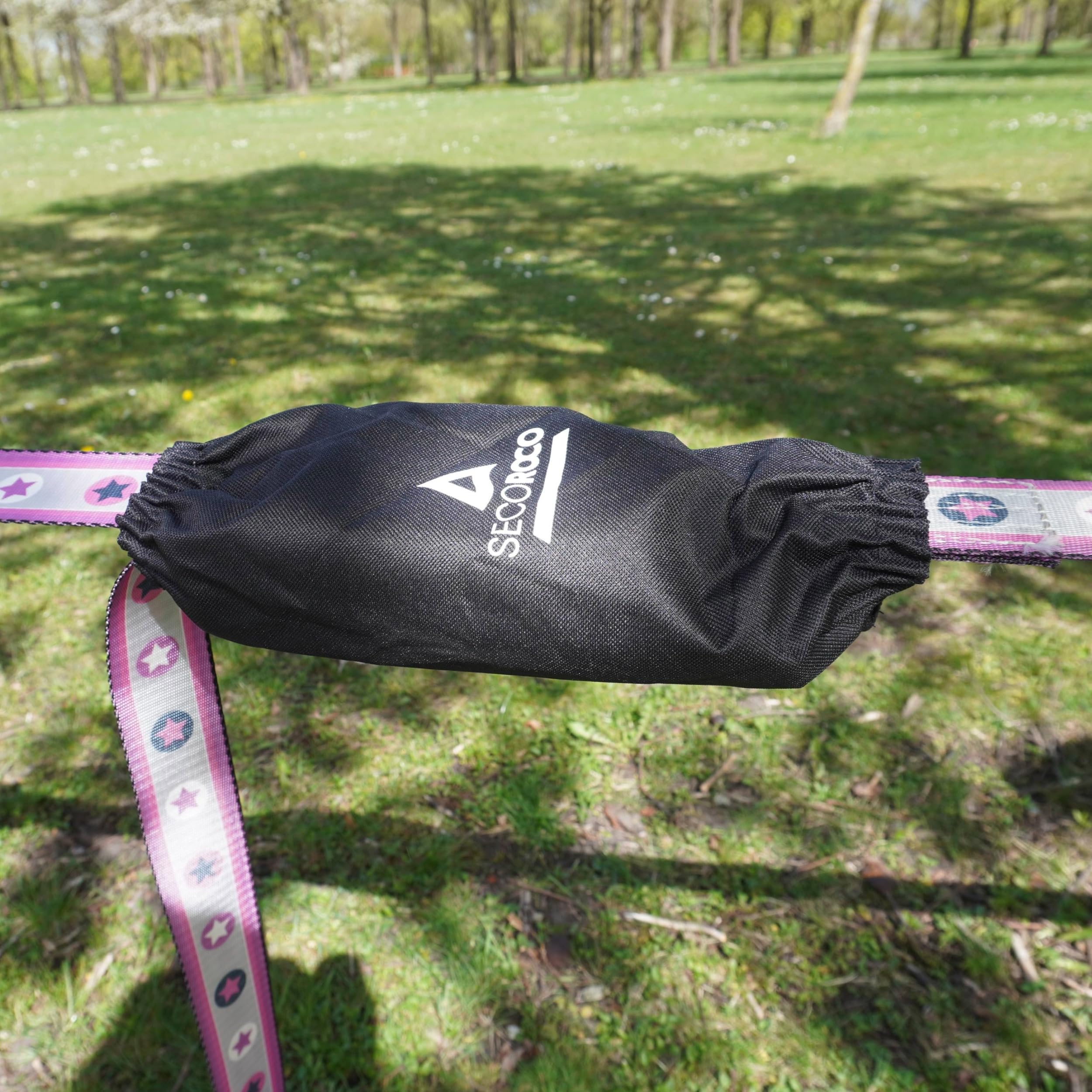 Zestaw Slackline Pink Stars, długość 25 m, kompletny zestaw dla dzieci, początkujących i rodzin, łącznie z linką mocującą i torbą do noszenia (25)