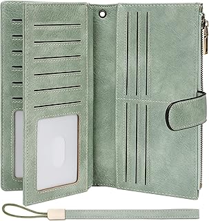 Womens Wallet RFID Blocking Large Capacity Credit Card Holder Long Purses for Women with Wristlet Pocket ID Window
