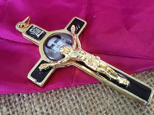 hand made Crucifijo Cruz Santo Toribio 3" Chapado en Oro con Esmalte Negro/Santo Toribio De Romo