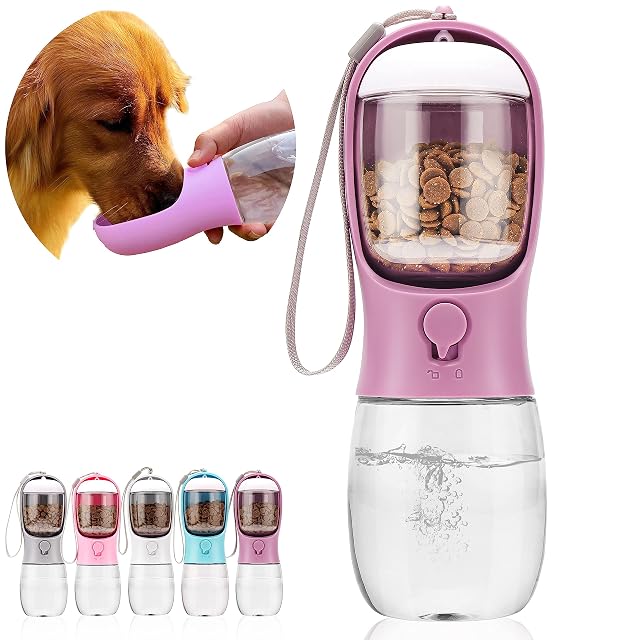 AVELORA Botella de agua para perros, botella de agua portátil para mascotas con contenedor de alimentos