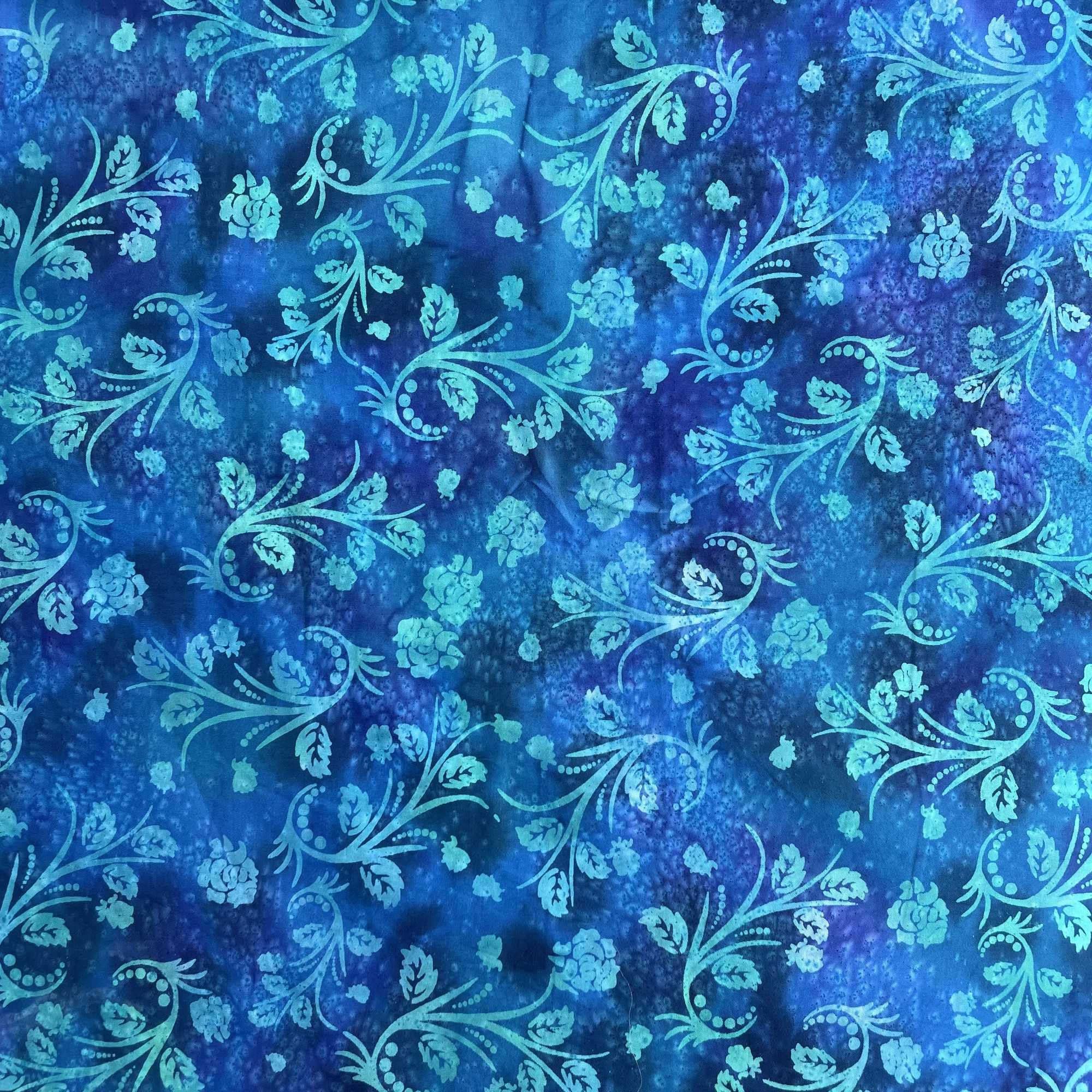 100% Cotton Hand Dyed Indian Bali Batik Printed Designed Quilting Craft Dress Making Fabric Material | 44" - 112 cm Wide (per Fat Quarter, Applique Blue)