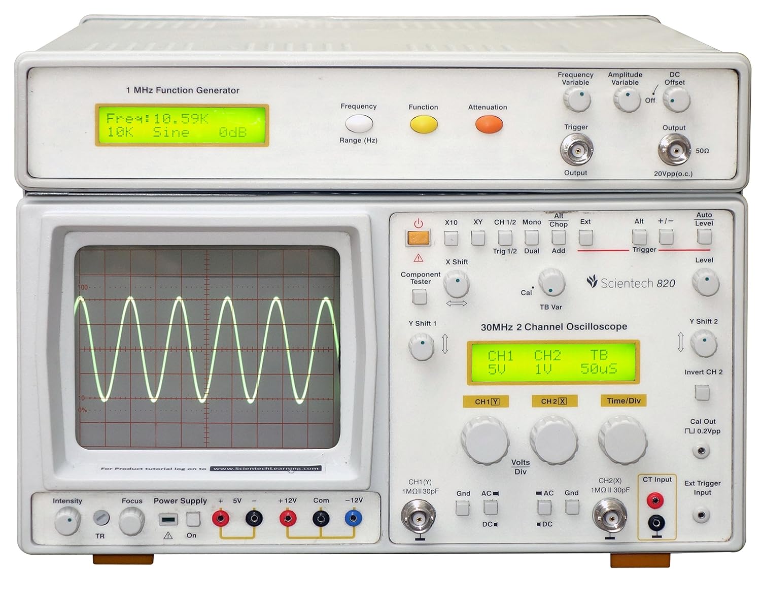 Scientech 30 MHz Oscilloscope with Function Generator and Power Supply