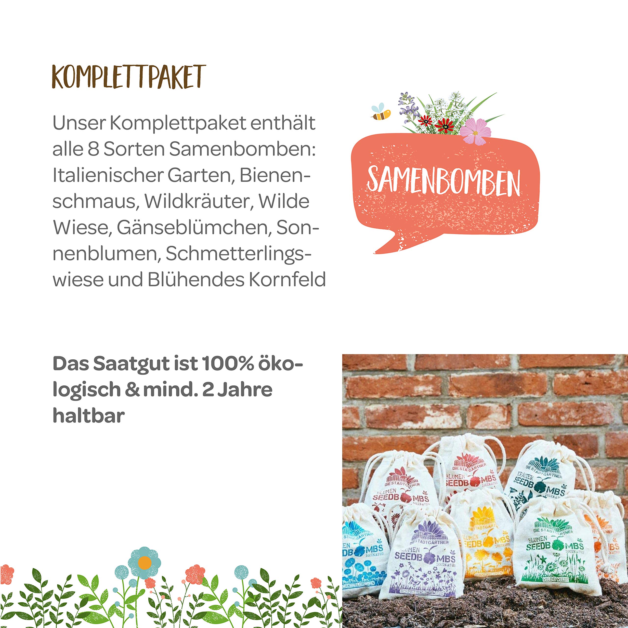 Die Stadtgärtner – Seedbombs Komplettpaket I Komplett-Set aus 8 verschiedenen Sorten Samenbomben I 100% ökologisch & mindestens 2 Jahre haltbar I Sichere dir das Vorteils-Set