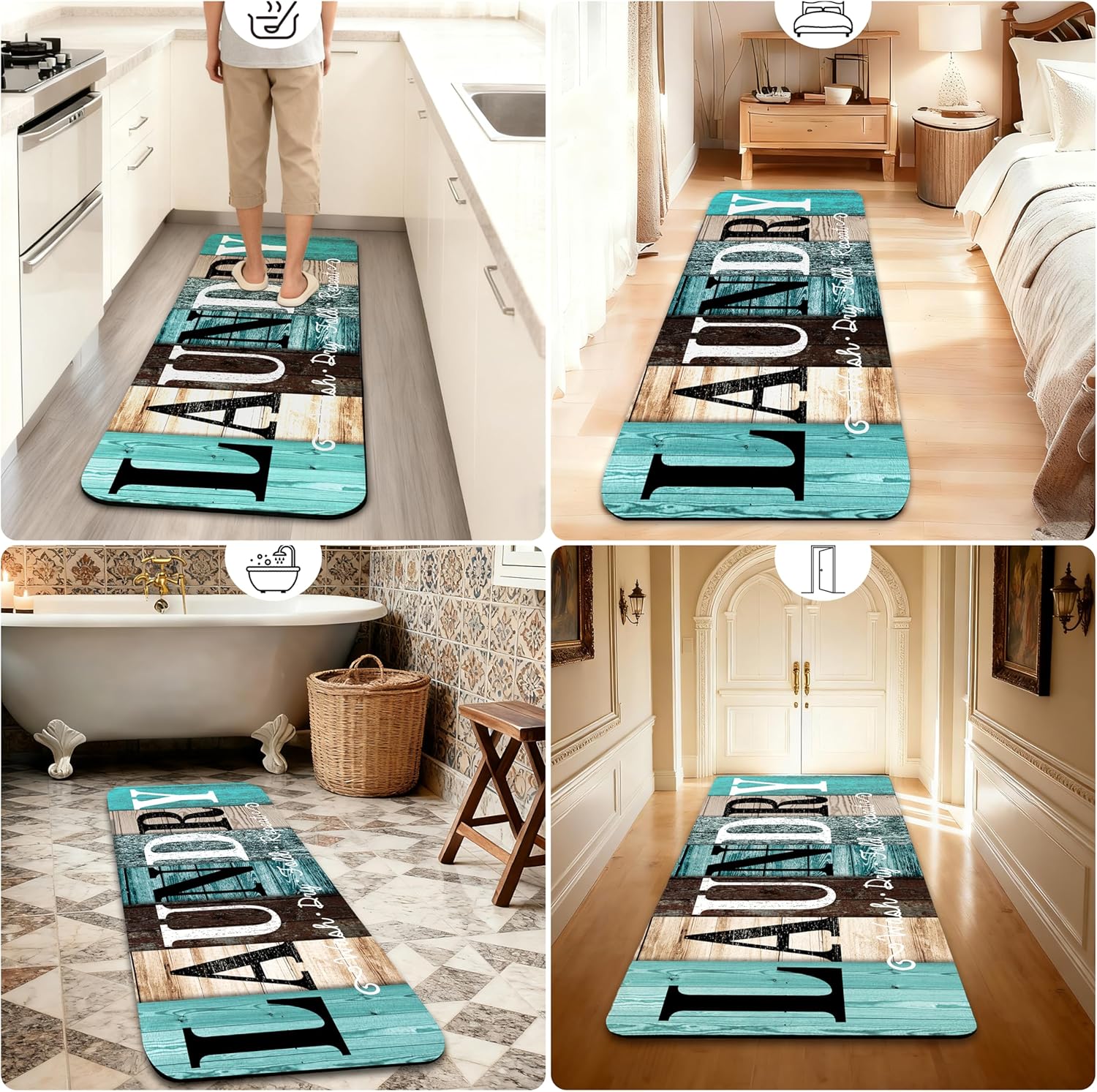 Laundry Room Rug Runner 20"X47", Non Slip Washable Farmhouse Kitchen Runner mat and Laundry Rugs for Laundry Room, Mudroom, Kitchen, Washroom, Bathroom, Entryway Decor