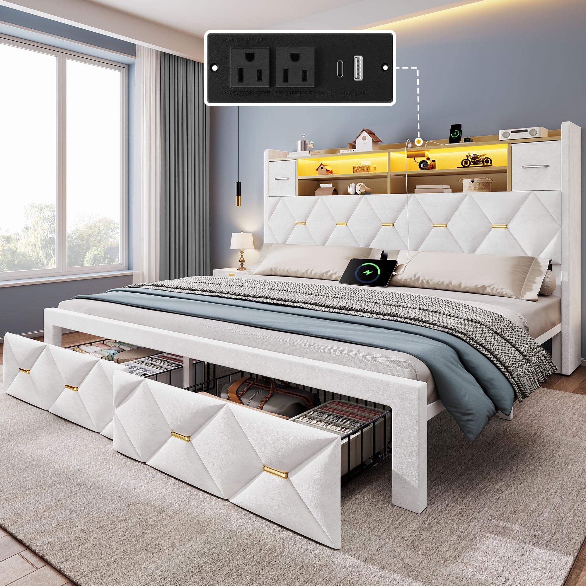 Photo 1 of ITEM IS A PARTIAL SET ----------------------------------------------------------------YITAHOME King Size Bed Frame with 2 Storage Drawers and Storage Headboard