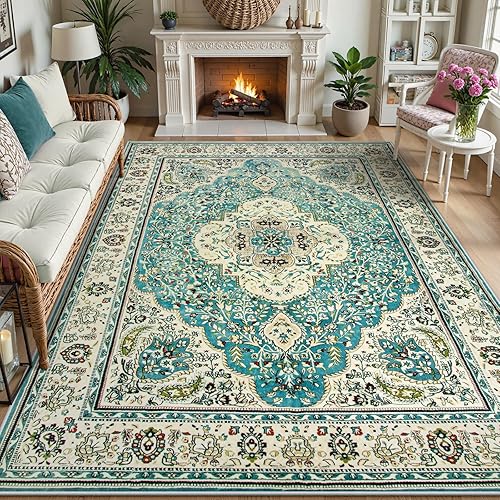 Miniatura 435 de Lahome Tapete tribal bohemio, pequeño, suave, antideslizante, lavable, de pelo corto, para piso en puerta, interior, entrada, baño, silla, Verde