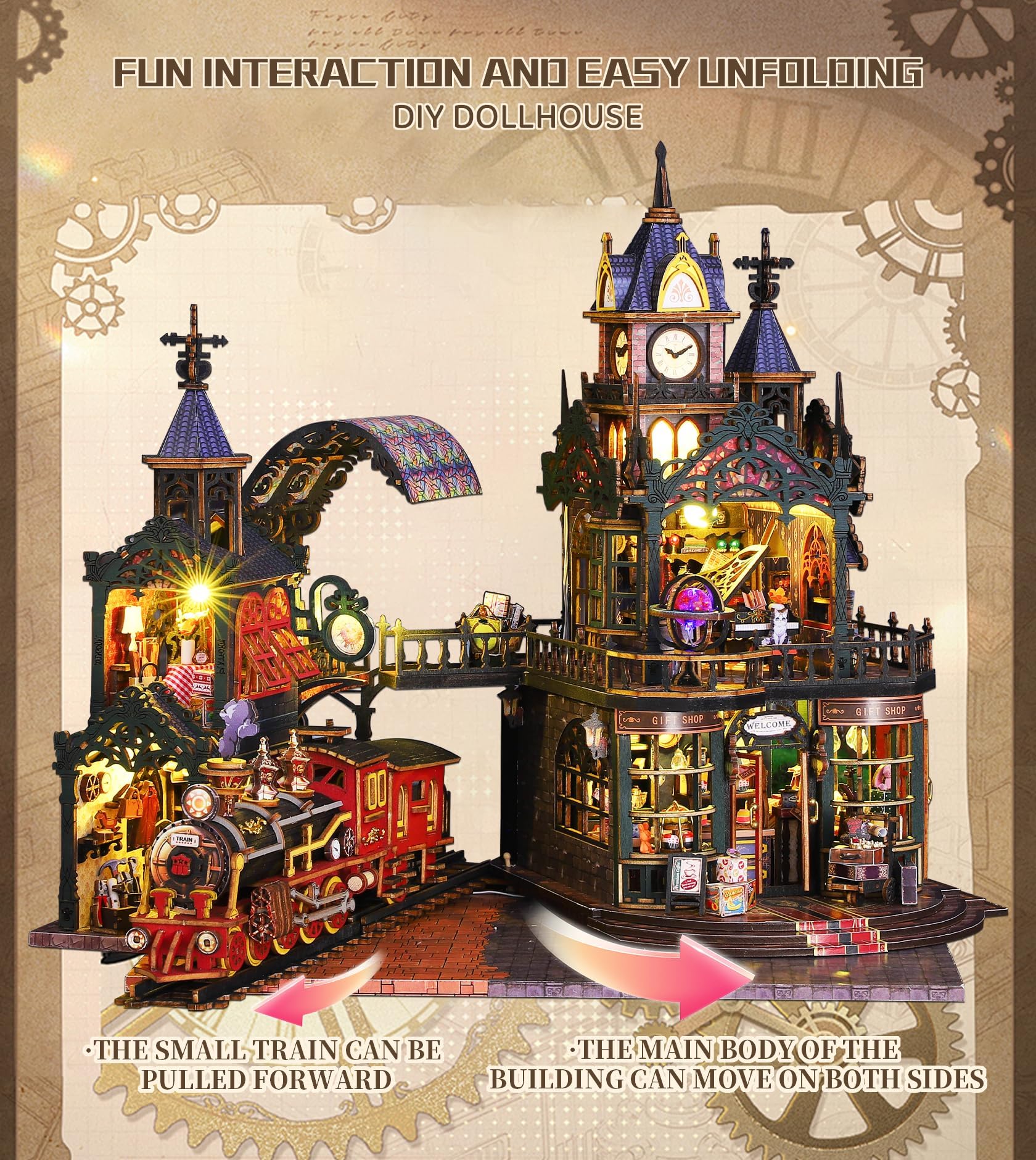 Spilay Puzzle 3D, Casa de Muñecas – Maquetas para Construir Adultos con Luz LED, Creativo de Madera para la Relajación y Decoración Amantes de los Libros