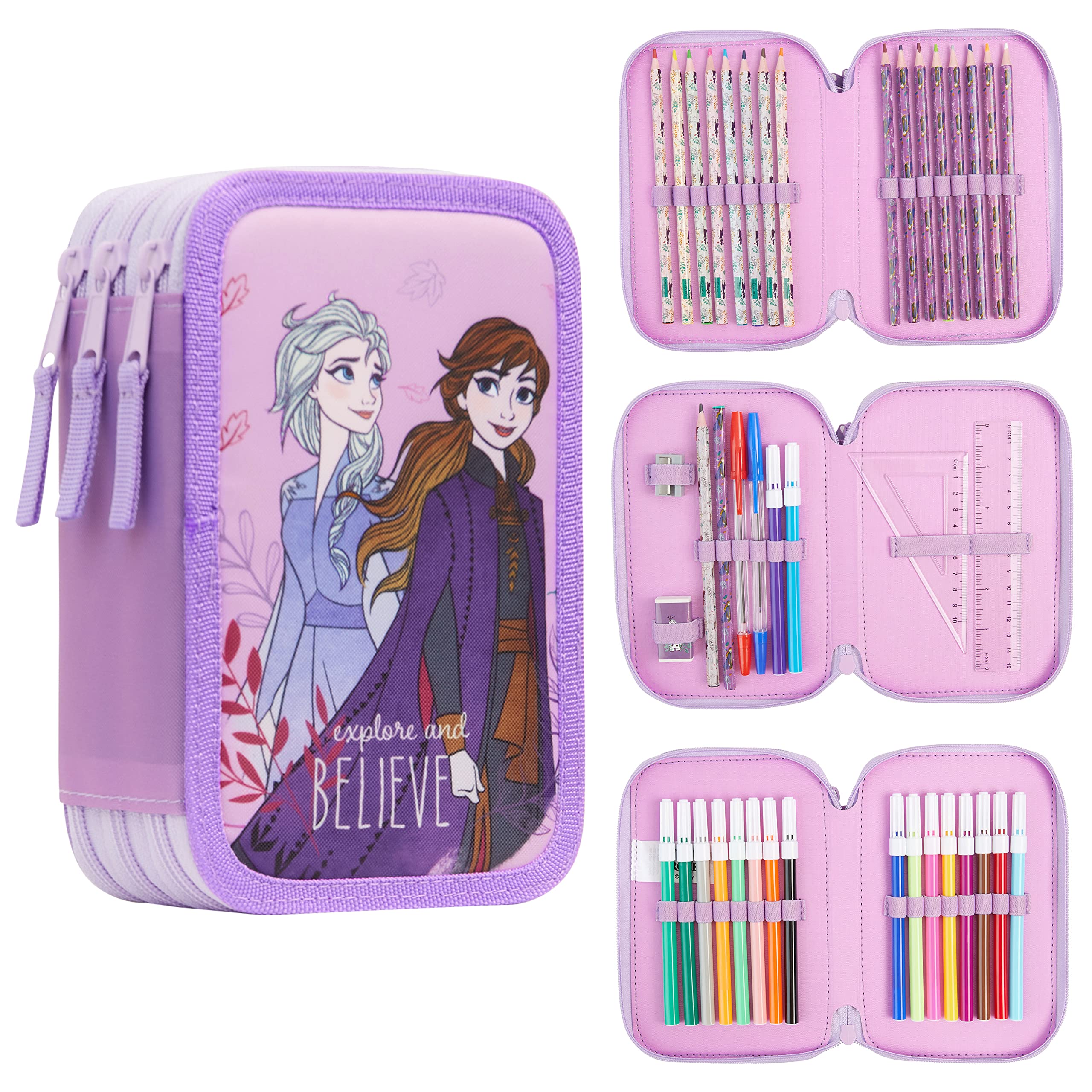 Disney Riempito Astuccio con Cancelleria Scuola (Frozen Tripla Zip)