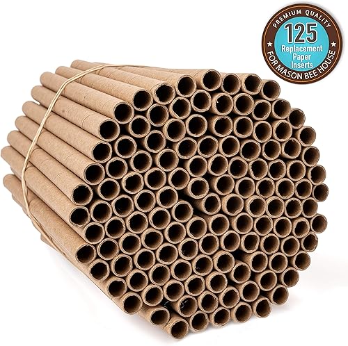 Rivajam Insertos de papel de anidación de abejas | Paquete de 125 piezas | Beekeeper Pro Edition | Insertos de repuesto naturales para Mason Bee
