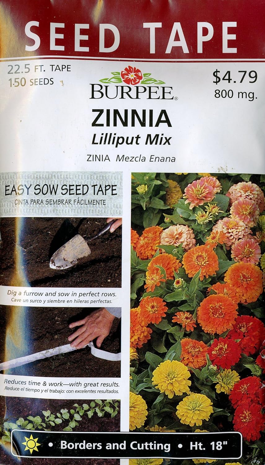 Burpee Flower Zinnia Lilliput Mix Seed Tape 22.5 Feet (125