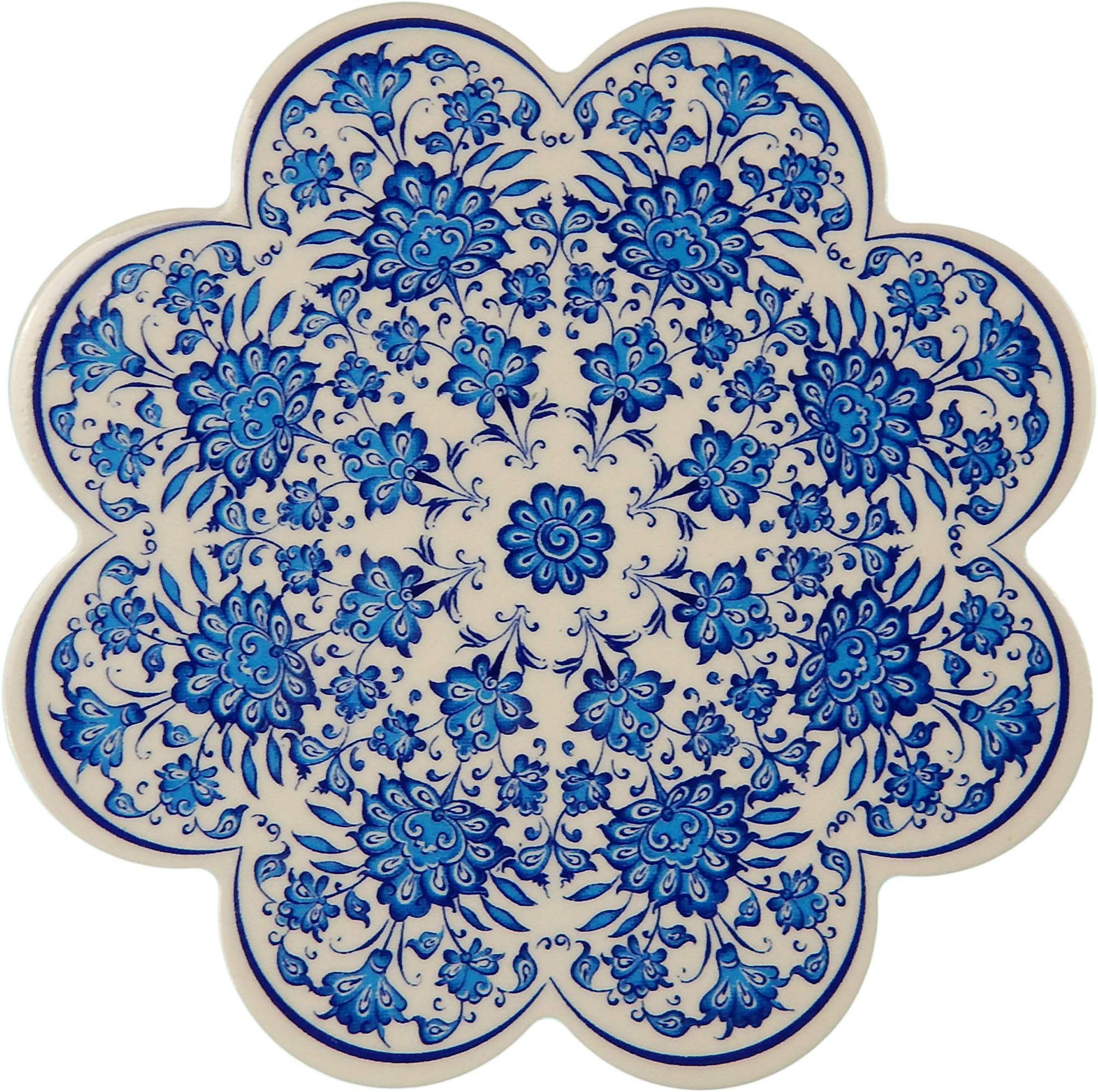 Artevi Cicek trivet Turkish Hand made Art Ceramic Pot holder Ottoman Anatolian Decorative Organic Paint hot pads - Scratch Proof Machine Washable Heat Resistant pots pans Housewarming Gift (cicek)