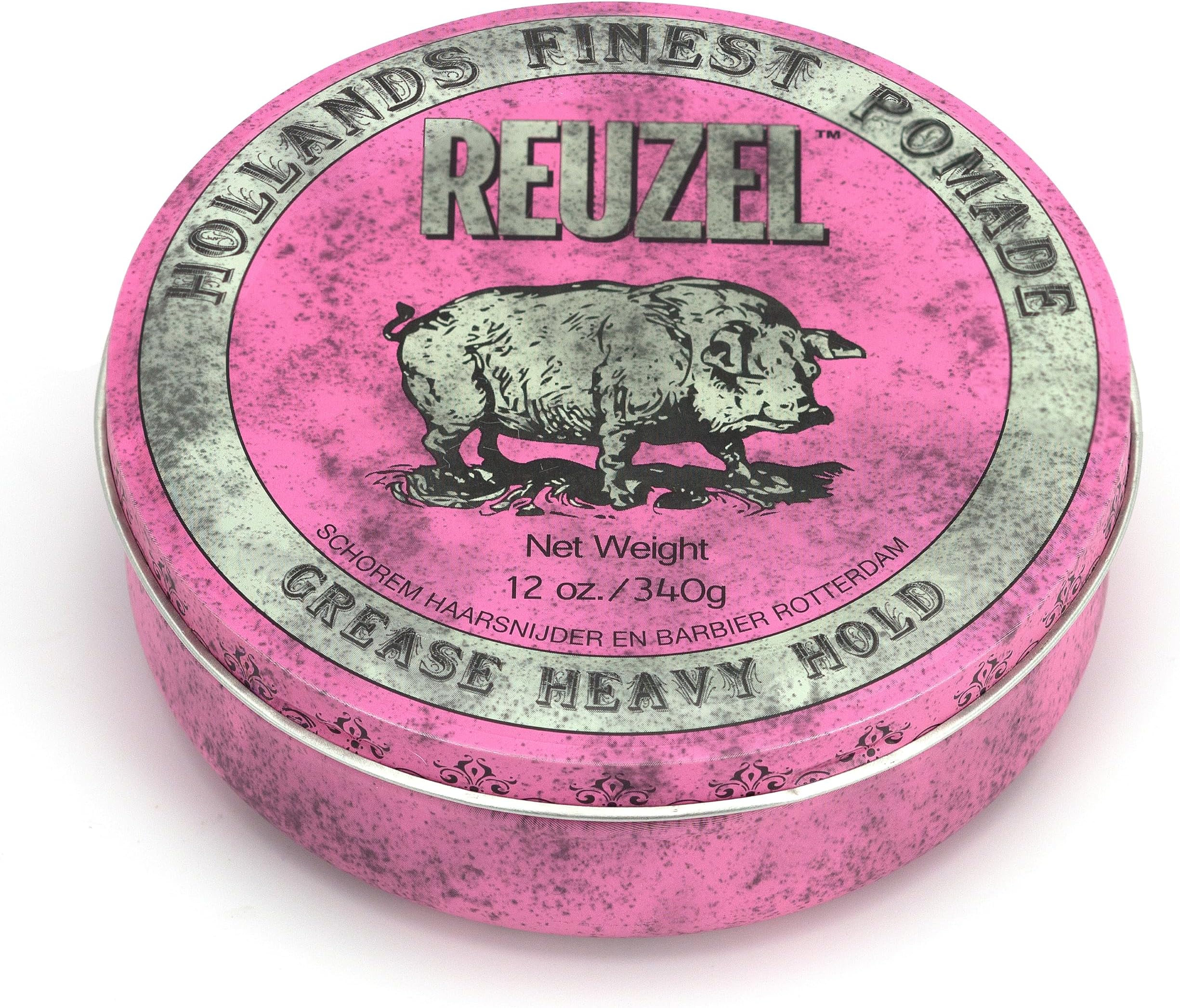 REUZEL Pink Grease Pomade, Strong All Day Hold, Oil-Based Styling Wax, Medium Shine, Easy To Wash Out, For All Hair Types