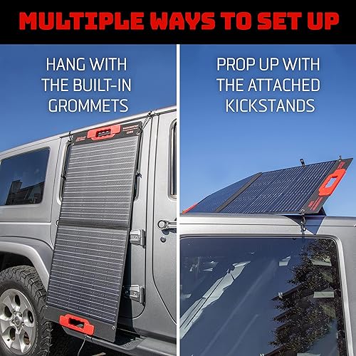 Miniatura 3 de Backcountry - Paneles solares portátiles, 110 W o 60 W, cargador solar resistente al agua IP65 con 3 puertos USB para teléfonos y salida de CC para