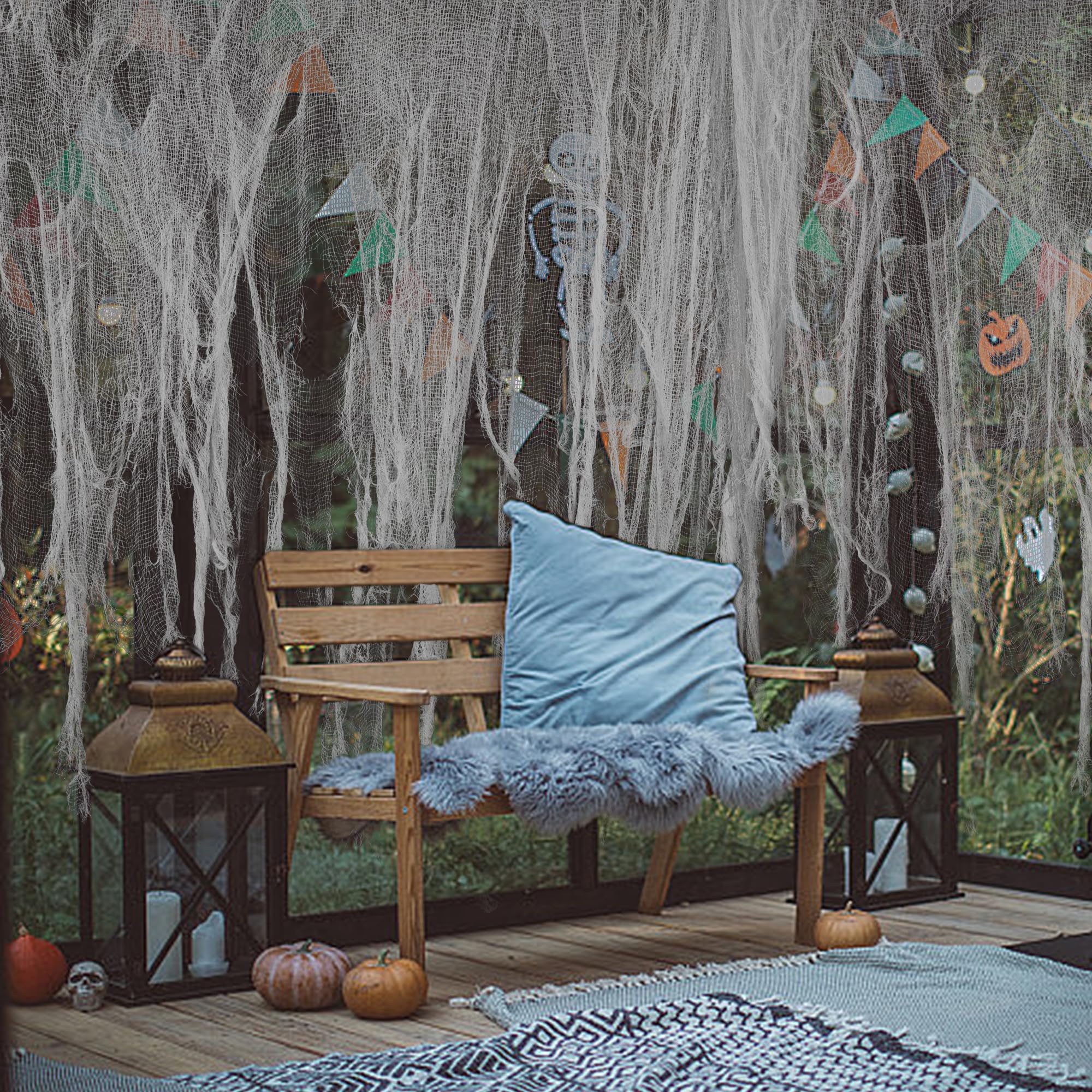 Gasa Decorativa Para Halloween - 4 Piezas Negras De Algodón-poliéster, Ideal Para Crear Ambiente Espeluznante