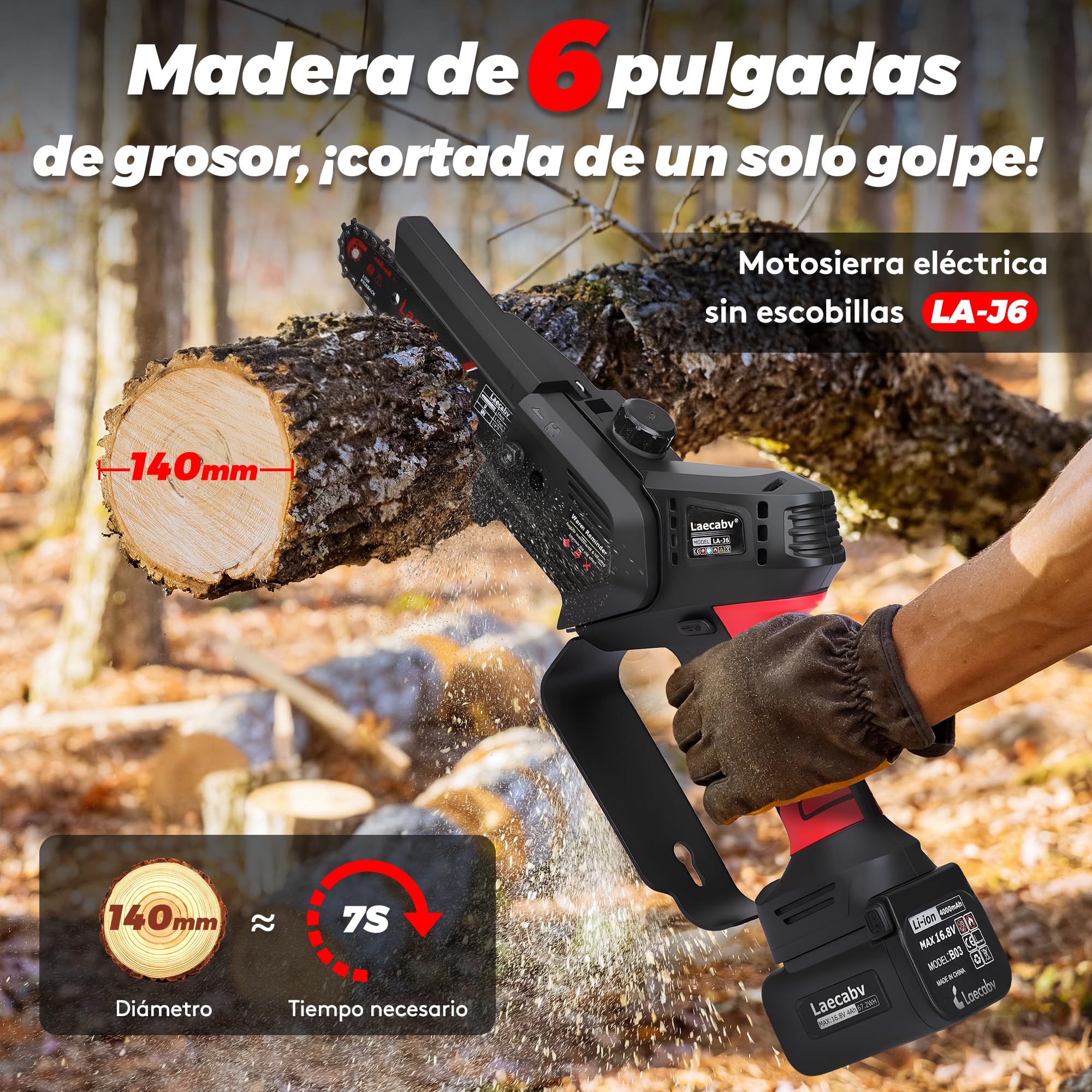 Laecabv mini motosierra eléctrica 6 pulgadas, inalámbrica, para podar, 2 piezas Li-16,8V/4Ah, árbol, jardín (azul)