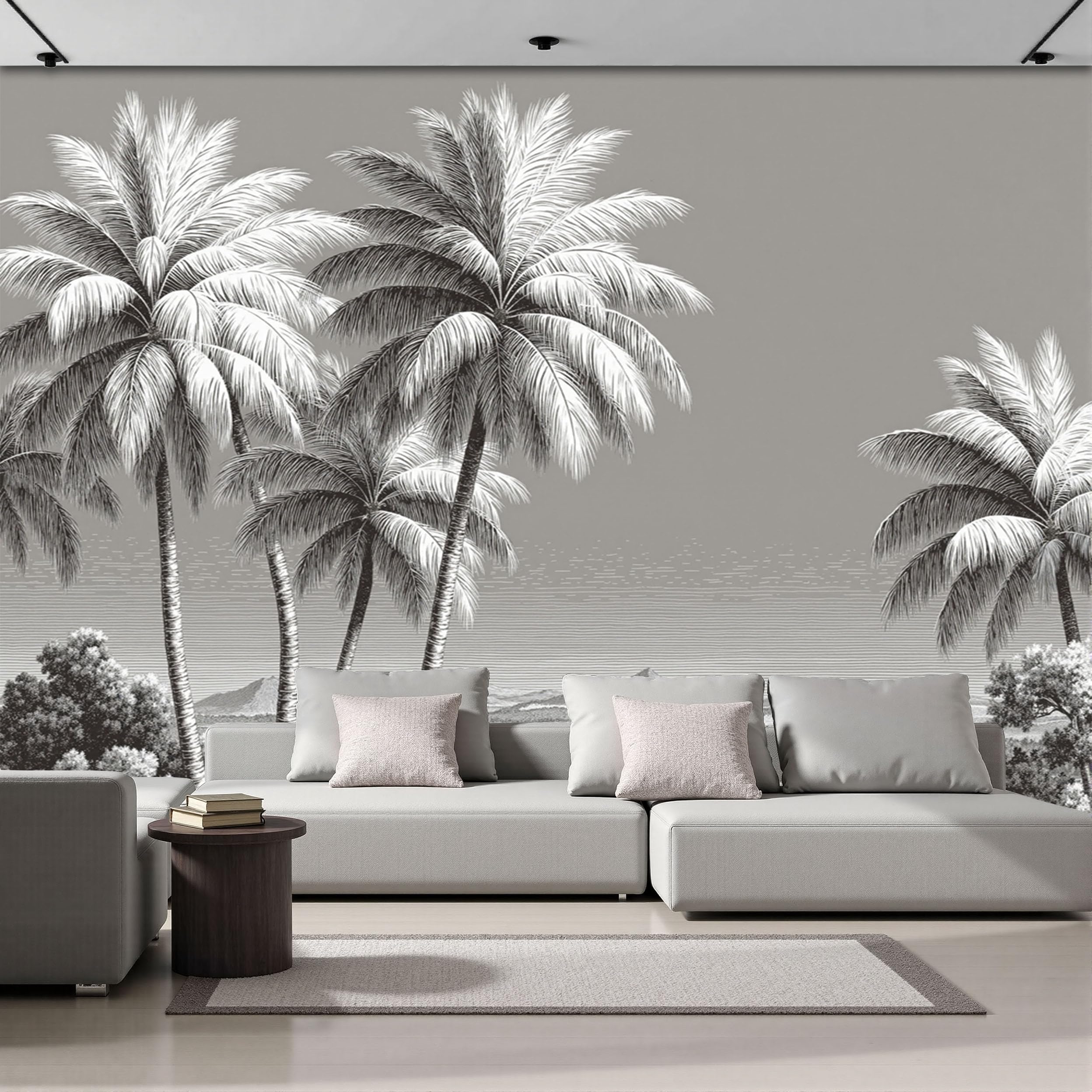 Papier peint panoramique palmiers pour salon et chambre déco murale vintage 3D