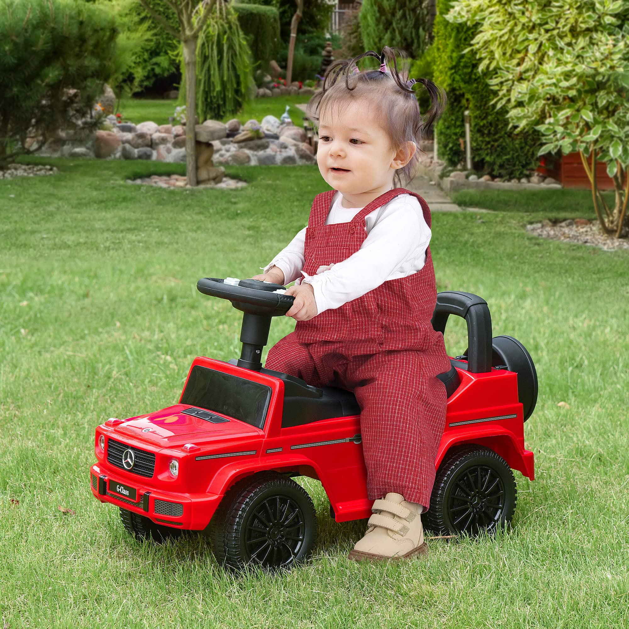 HOMCOM Camion Porteur Enfants véhicule à Pousser Licence Mercedes Benz 12-36 Mois Coffre klaxon phares Rouge