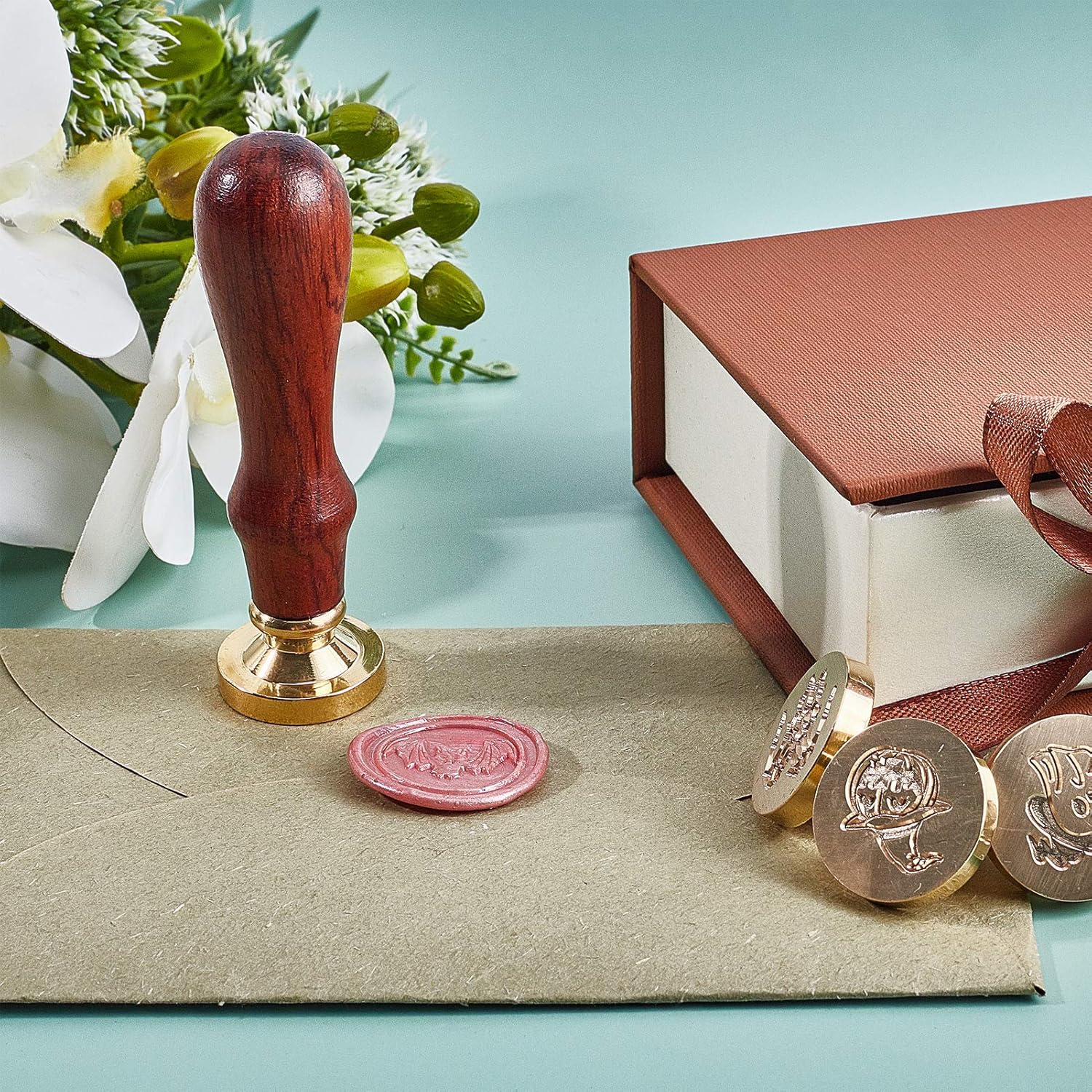 CRASPIRE Wax Seal Stamp Set Animal Theme 6PCS Sealing Wax Stamps Brass Heads 1PC Wood Handle Retro Brass Stamp Kit 25mm Removable for Letter Envelope Invitation Wedding Embellishment Gift